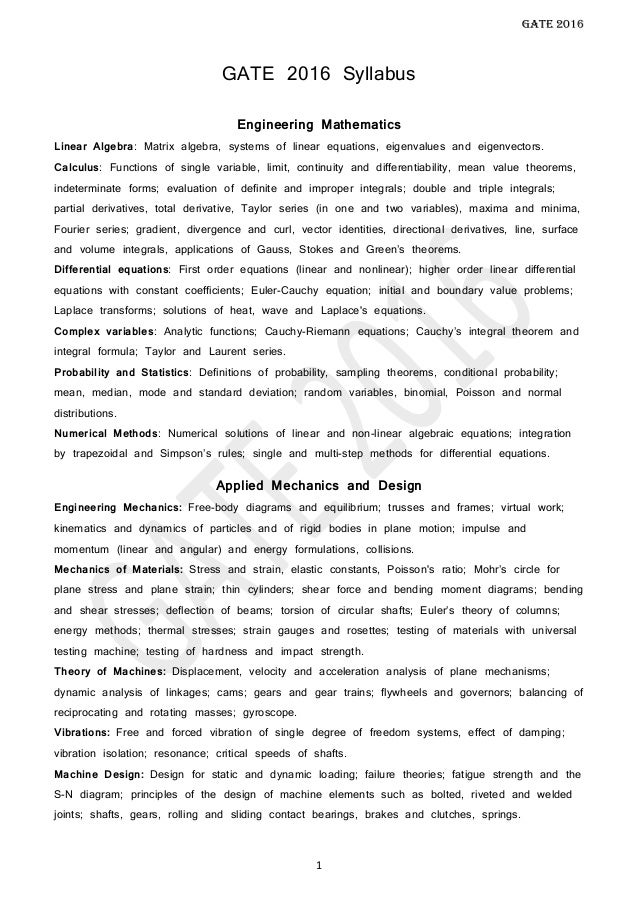gate syllabus for mechanical engineering